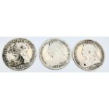 Three Victorian Silver Shilling Coins: 1894,6 and 9. Please see photos for conditions.