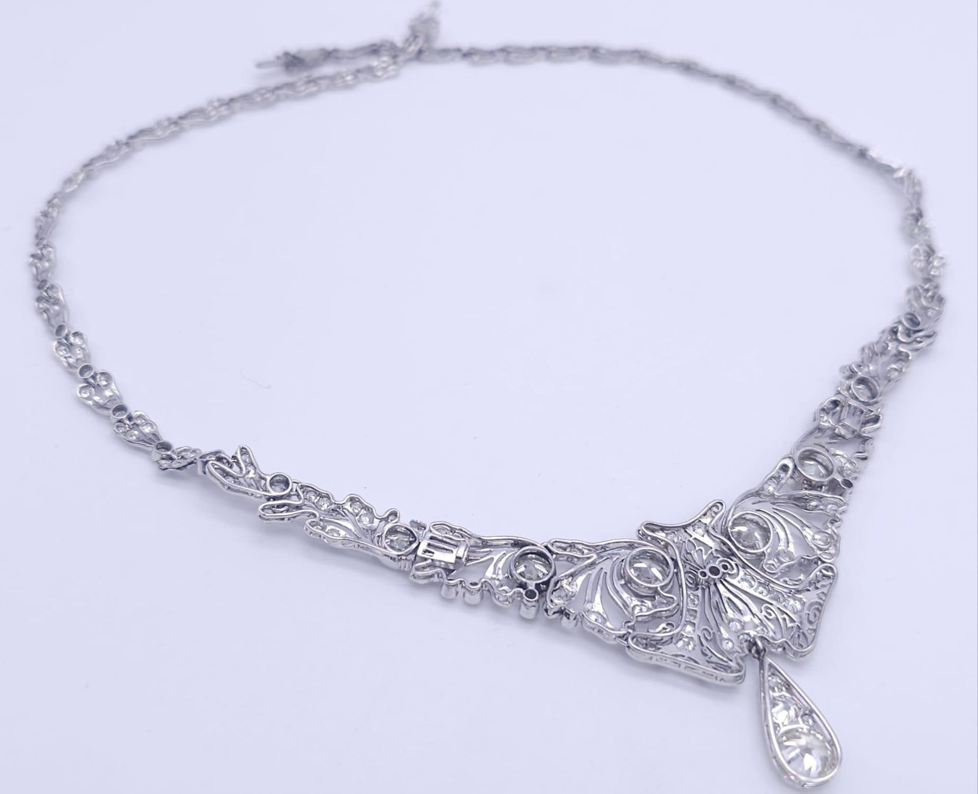 A Majestic Art Deco 7ctw Diamond (approx) Platinum Lavaliere Necklace. Scrolled and foliate - Image 16 of 18