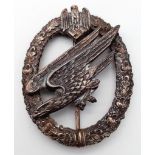 3rd Riech Army Paratroopers Qualification Badge. Maker JMME & Sohn Berlin.