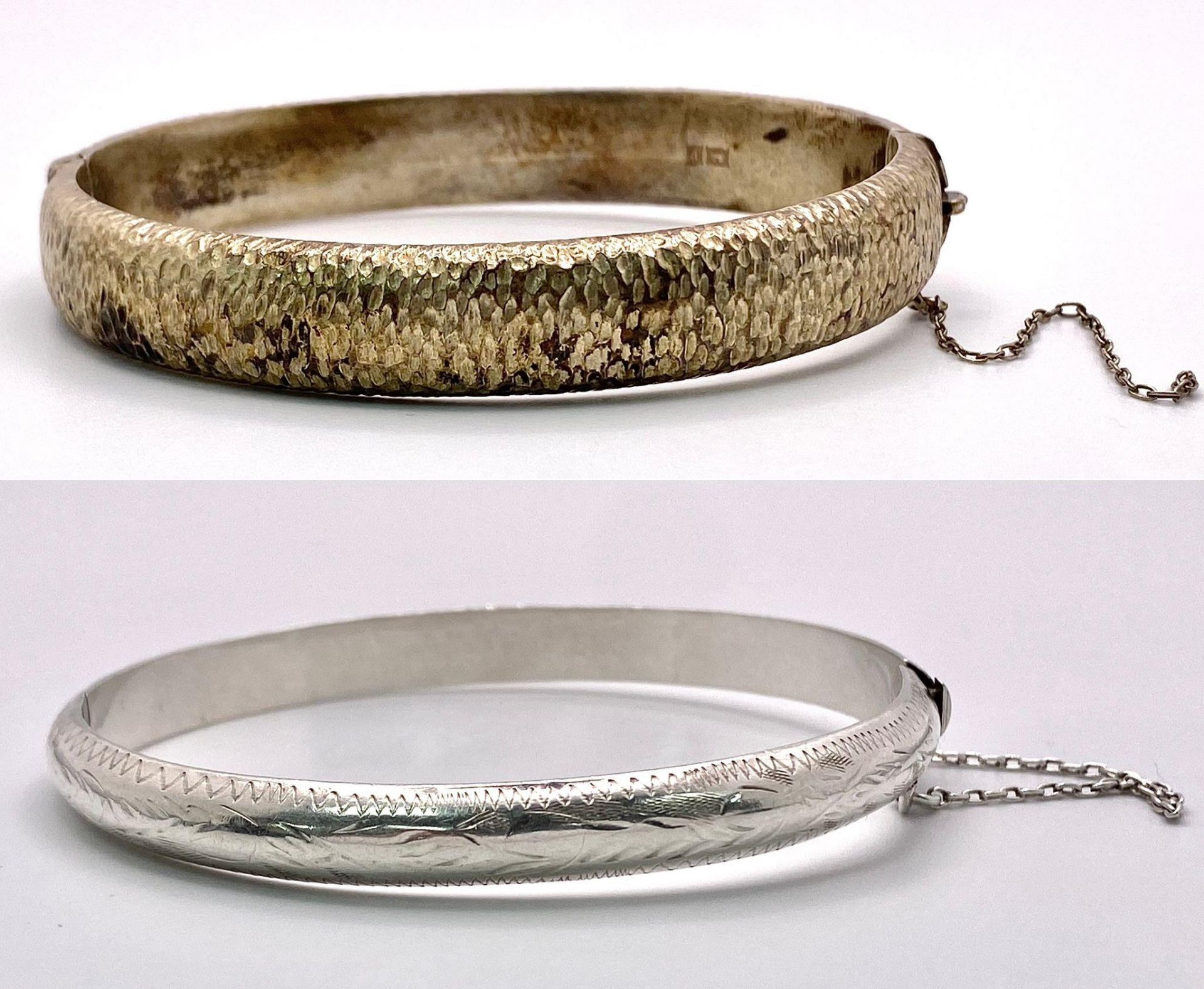 2X vintage sterling silver click-on bangles. One come with full Birmingham hallmarks. Total weight