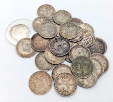 A Parcel of 31 Antique, Pre-1920, 925 Silver 3 Pence Coins, including consecutive date run for