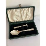 Antique SILVER Baby Feeding Set to include Silver spoon and Silver Pusher. Hallmark for Sheffield