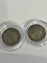 2 x Early Victorian SILVER GROAT (FOUR PENCE) COINS. Consecutive years 1842 and 1843. Very fine