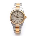 A Bi-Metal Rolex Oyster Perpetual Datejust Mid-Size Unisex Watch. 18k gold and stainless steel