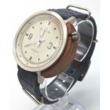 A Mistura Automatic Master Edition Gents Watch. Blue leather strap. Wood and stainless steel