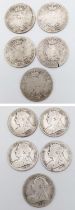 Five Victorian Half Crown Silver Coins: 1893,1894, 2 x 1899, 1900. Please see photos for conditions.