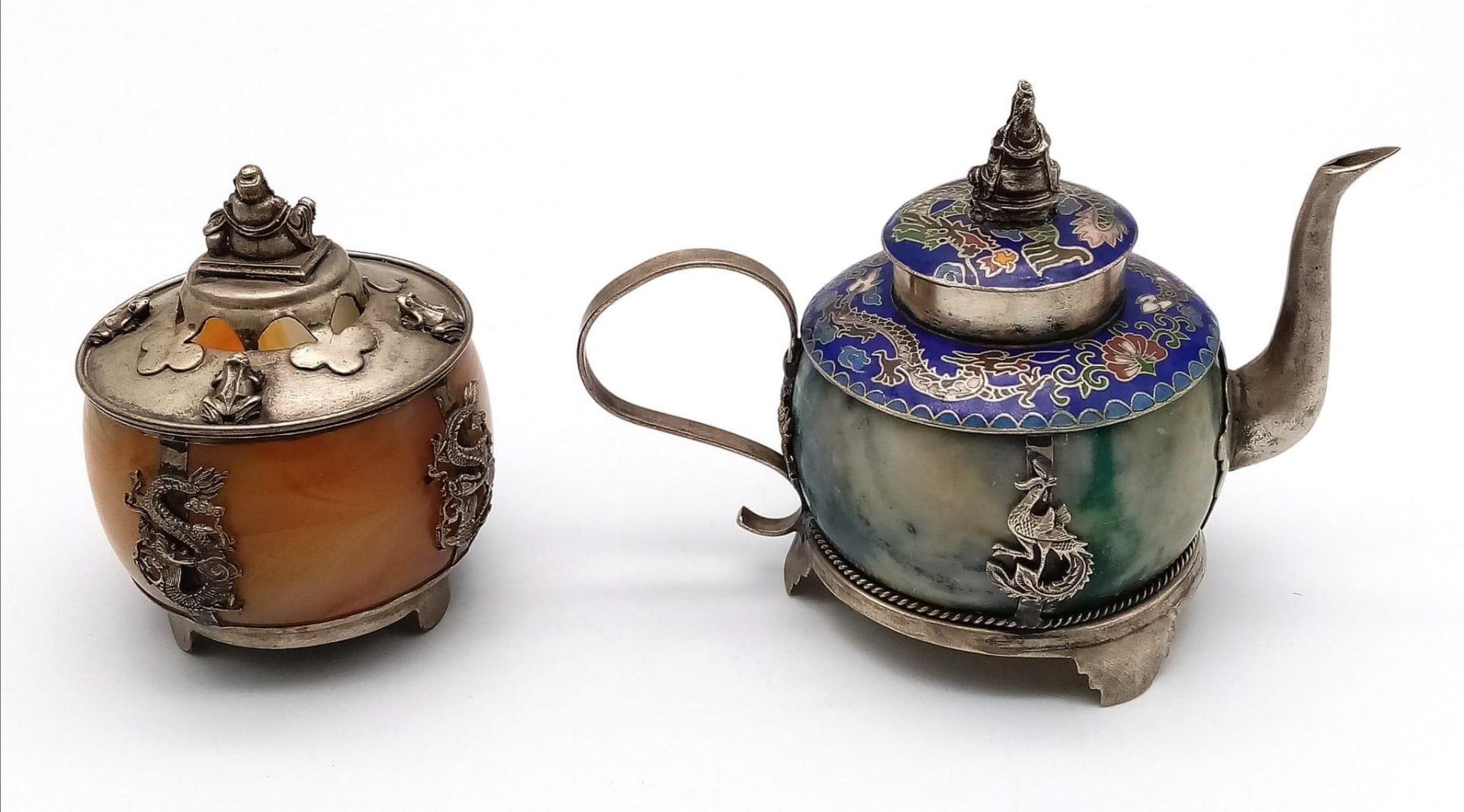 Two Superb Antique Chinese Miniature Teapots (circa 1900) - both on silver mounts hallmarked to - Bild 3 aus 11