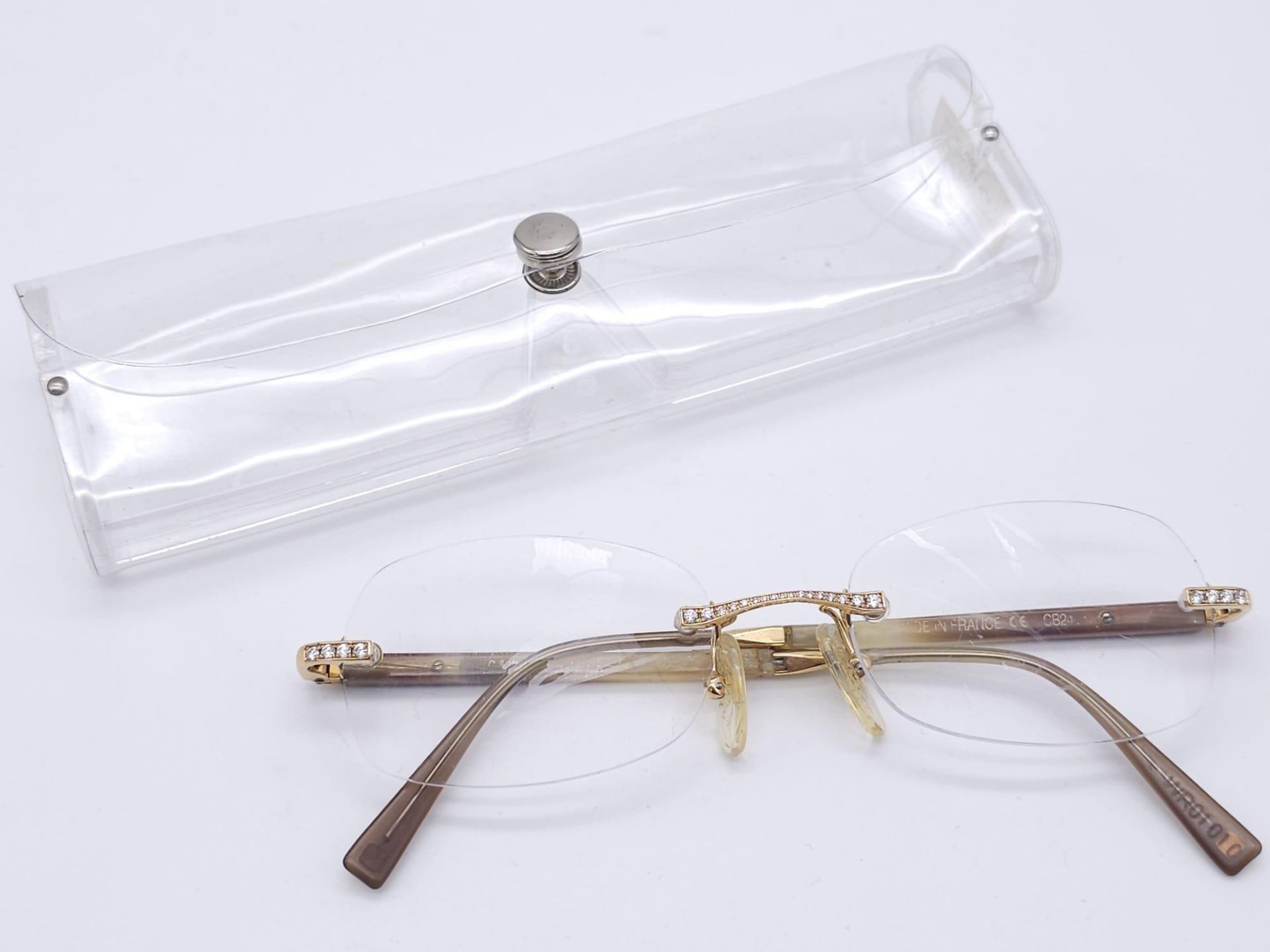 French made, magnifying glasses with 18kt Yellow Gold accents and set Diamonds. Come with a - Image 4 of 15