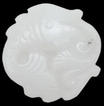 A Vintage or Older Oriental Carved Stone Design Fish Pendant. Stone appears to be Milky Quartz or
