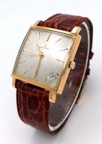 A Vintage 18K Gold Cased Zenith Gents Watch. Crocodile strap. 18k gold rectangular case - 30mm