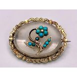 An Antique (Victorian) 15K Gold, Agate and Turquoise Brooch. 3cm. 5.95g total weight.