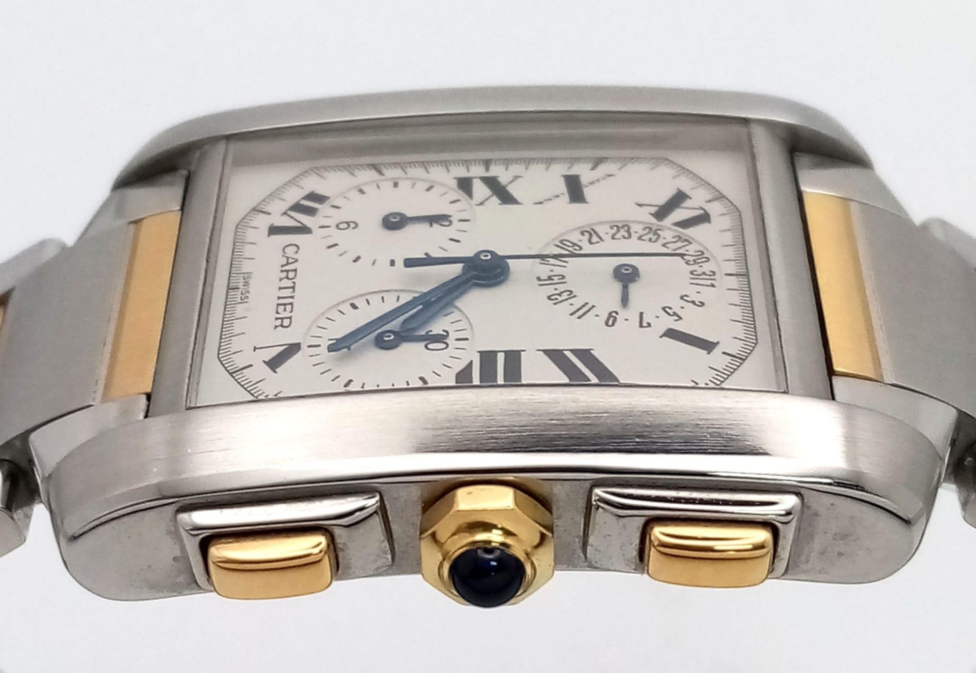 A Cartier Tank Francaise Bi-Metal Quartz Chronograph Gents Watch. 18k gold and stainless steel - Bild 4 aus 9