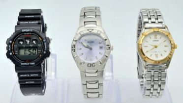 A Parcel of Three Ladies Watches. Comprising: 1) An Unworn Stainless Steel Sekonda Quartz Watch (