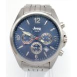 A Men’s Stainless Steel Chronograph Date Watch by Jeep. 45mm Including Crown. New Battery Fitted