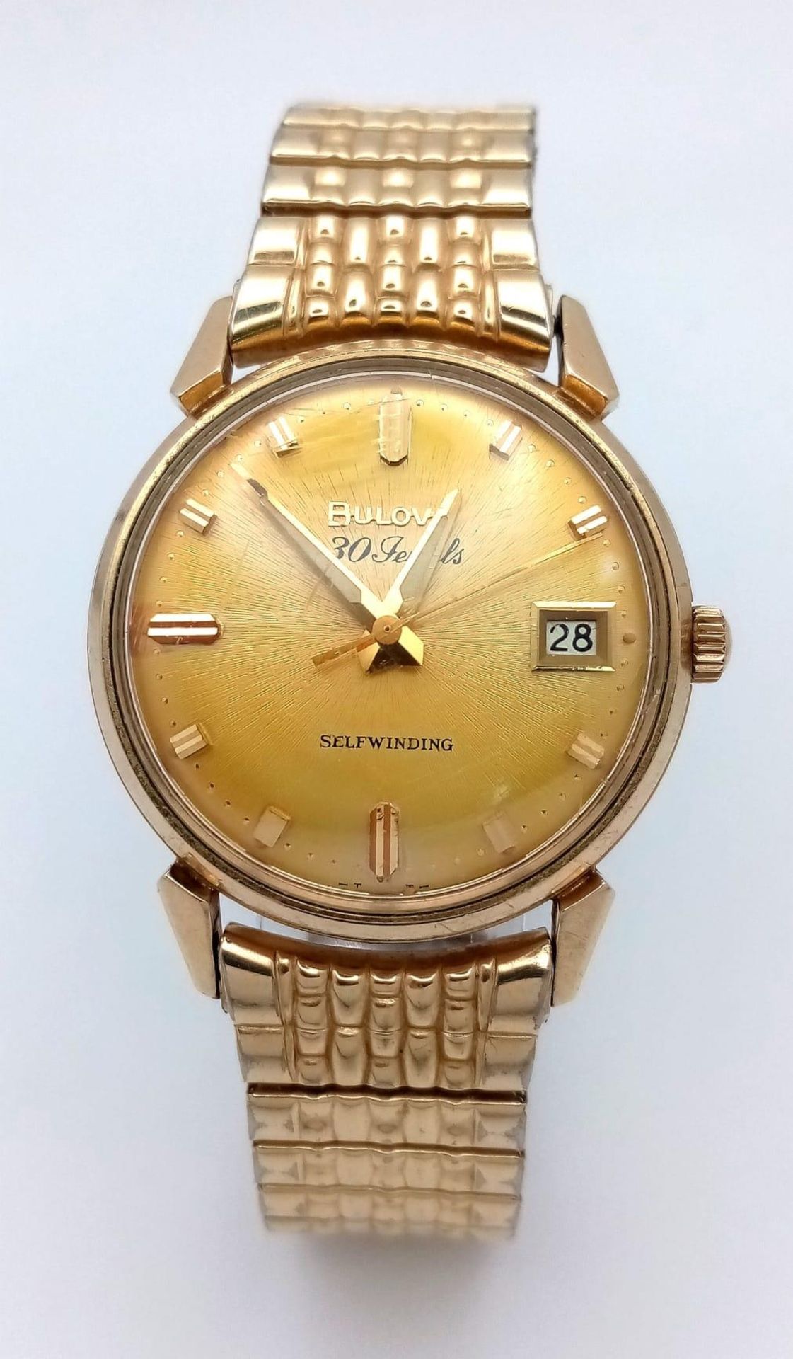 A Vintage 1960s Bulova Self-Winding Gents Watch. Gold plated expandable strap. Gold plated case - - Image 3 of 8