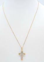 A 10K YELLOW GOLD DIAMOND SET CROSS ON 9K YELLOW GOLD CHAIN NECKLACE 2.3 , 41.6cm chain , 20mm x