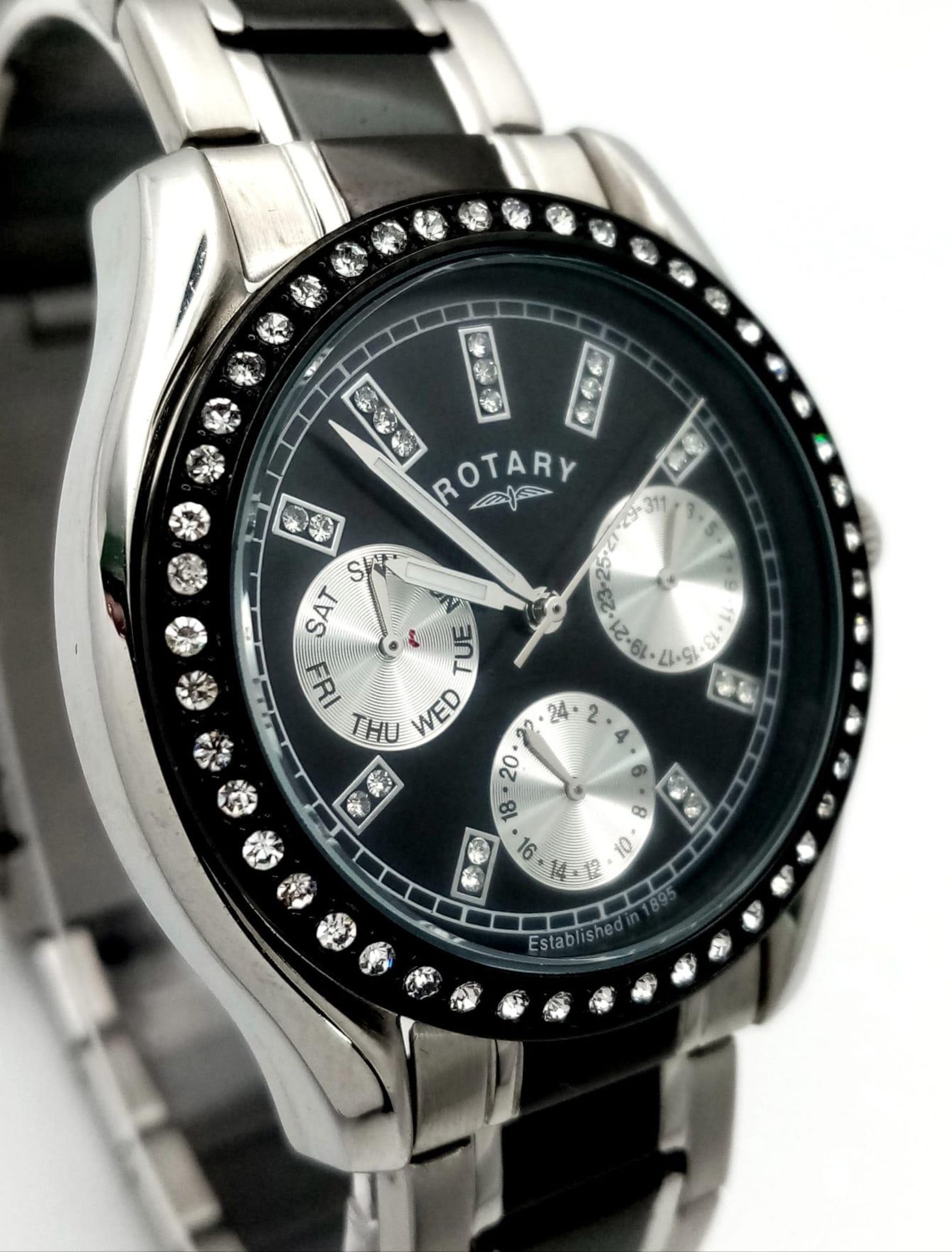 An Excellent Condition Stainless Steel Rotary, Stone Set Bezel, Quartz Watch Model LB04337. 39mm - Image 3 of 7