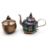 Two Superb Antique Chinese Miniature Teapots (circa 1900) - both on silver mounts hallmarked to