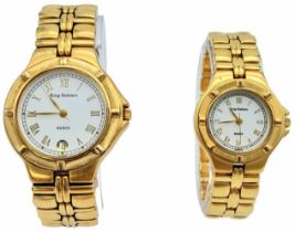 A Matching Pair of His and Hers Gold Tone Watches by Krug-Baumen. Men’s watch is 46mm Including