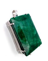 A Large Rectangular Emerald Pendant set in 925 Sterling silver. 100ct. W-95.60g. 7cm. Comes with a