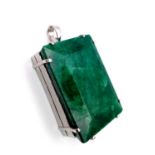 A Large Rectangular Emerald Pendant set in 925 Sterling silver. 100ct. W-95.60g. 7cm. Comes with a