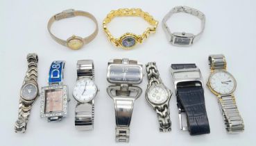 A SELECTION OF 10 BRACELET WATCHES, TO INCLUDE DKNY, CITRON, PHILLIP MERCIER & CARVEL TO NAME A