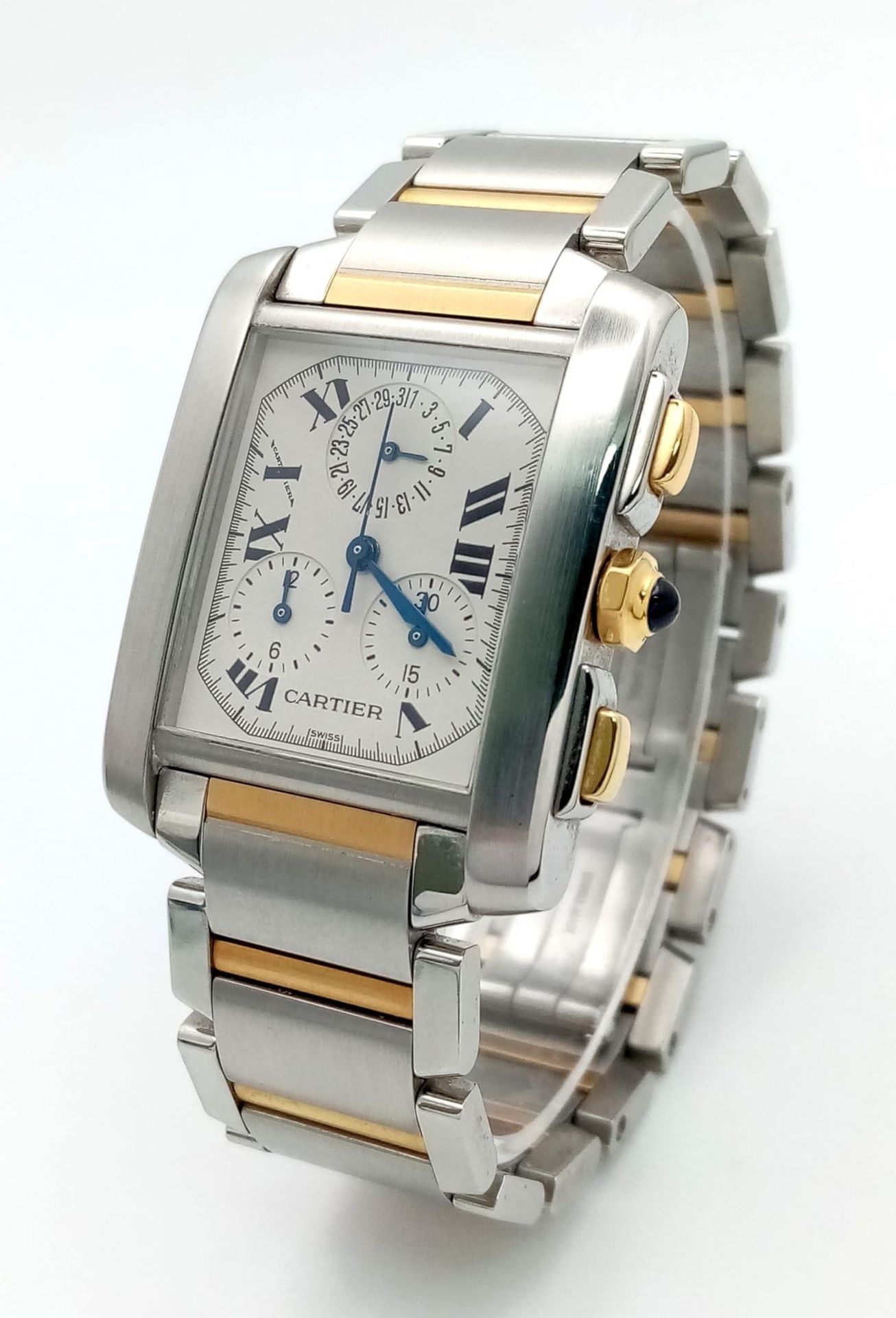 A Cartier Tank Francaise Bi-Metal Quartz Chronograph Gents Watch. 18k gold and stainless steel