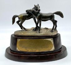 A Rare Antique Victorian Bronze of a Pair of Stallions After L'Accolade - By Pierre Jules Mene.