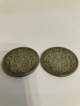 2 x SILVER HALF CROWNS. Consecutive years 1921 and 1922. Fine/very fine condition. Both Coins having