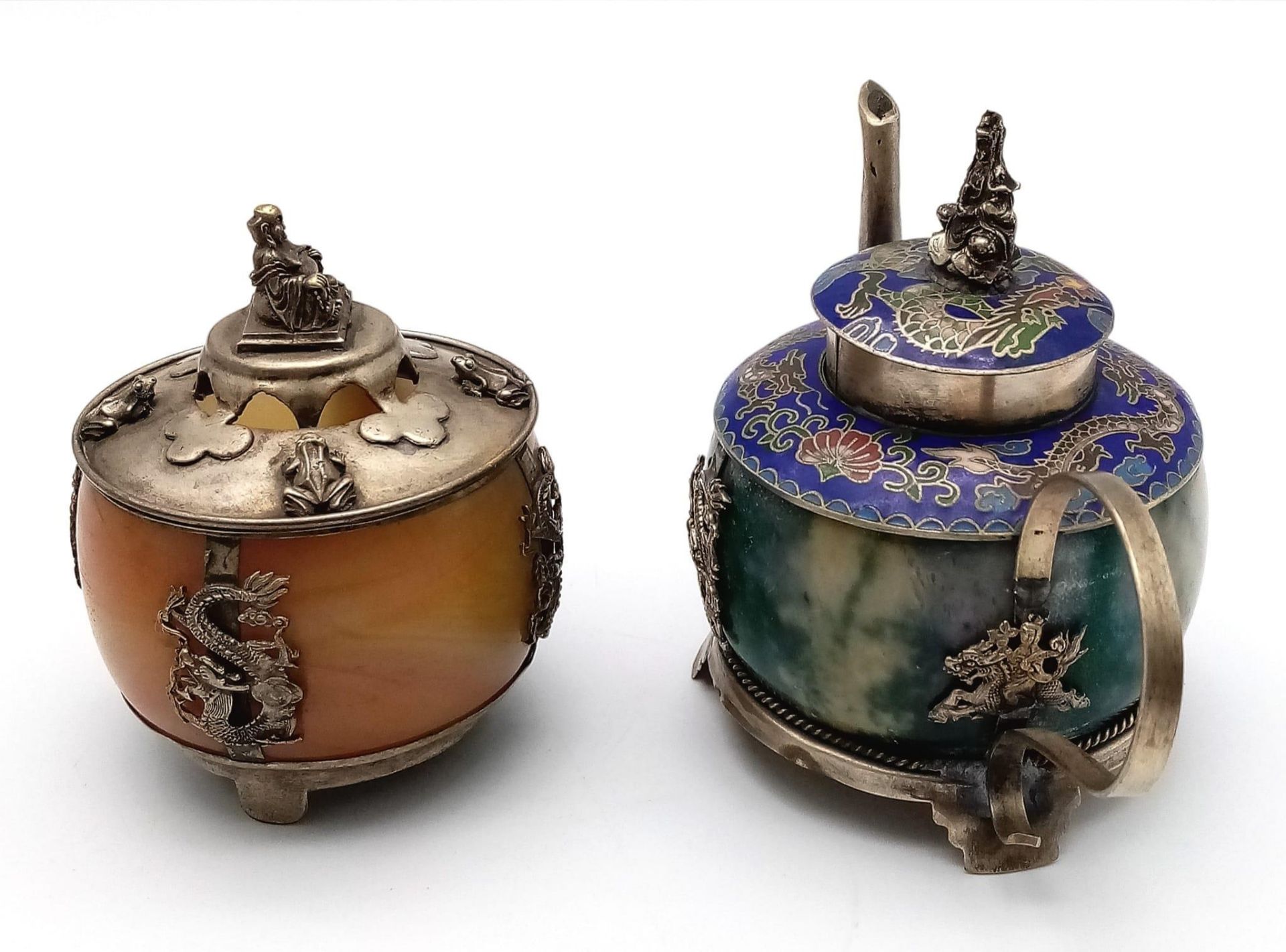 Two Superb Antique Chinese Miniature Teapots (circa 1900) - both on silver mounts hallmarked to - Bild 2 aus 11
