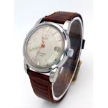 A Vintage Omega Seamaster Calendar Gents Watch. Brown leather strap. Stainless steel case - 33mm.
