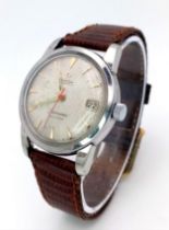 A Vintage Omega Seamaster Calendar Gents Watch. Brown leather strap. Stainless steel case - 33mm.