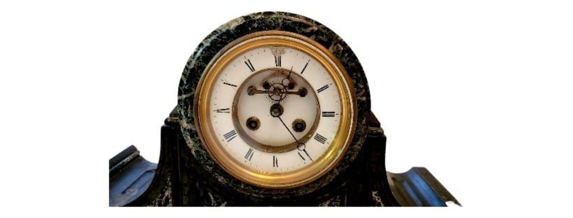 A Victorian Slate Mantel Clock with Eight Day French Bell Strike Movement and Visual Escapement. - Bild 6 aus 13