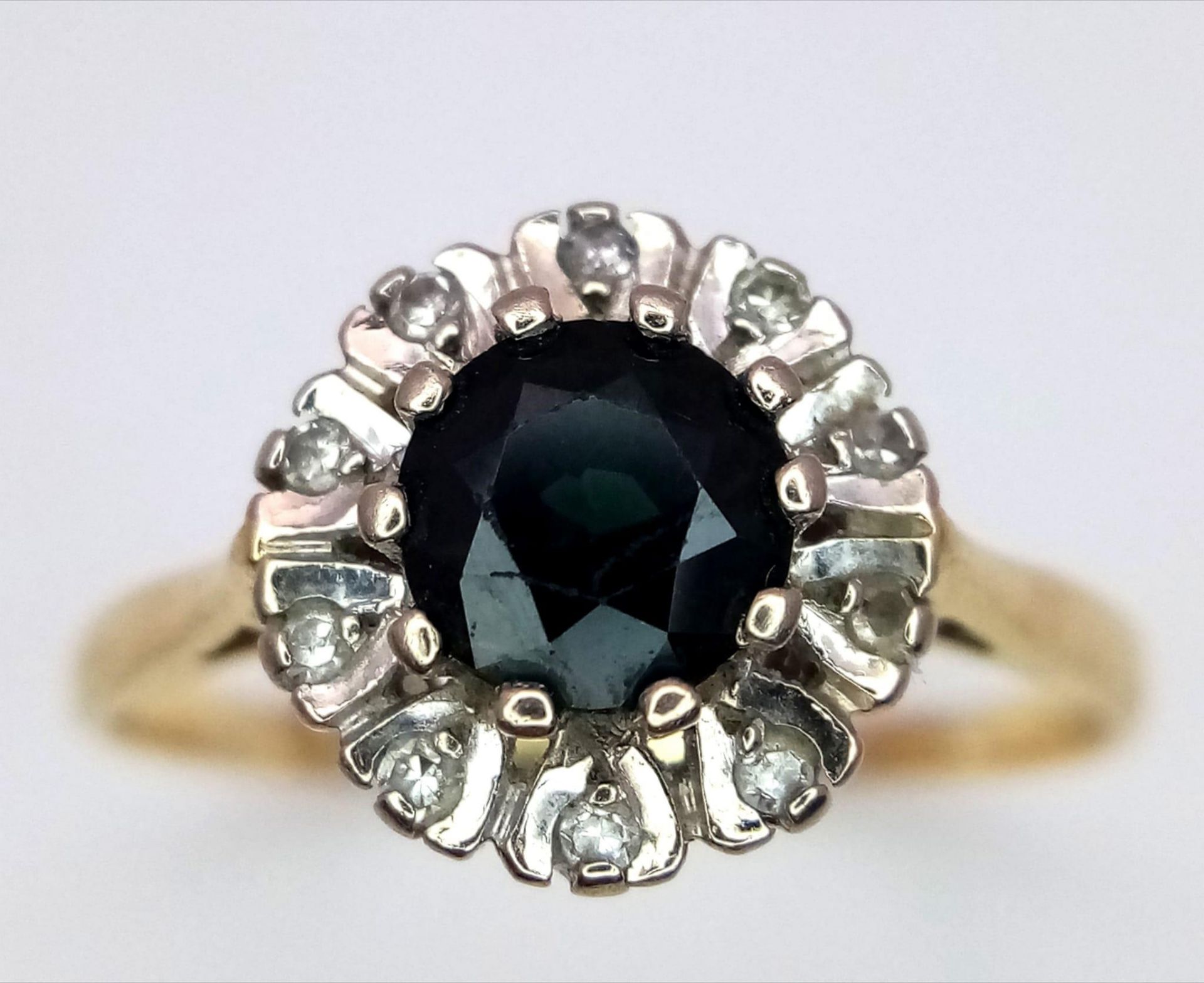 An 18k yellow gold tourmaline and diamond cluster ring (dia:0.10ct/tourmaline:0.75ct). 3.7g. Size V. - Image 2 of 4