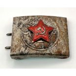 WW2 Soviet Russian Partisan Trophy, German Wehrmacht Buckle with the Red Star Hammer and Sickle