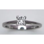 AN 18K WHITE GOLD PRINCESS CUT DIAMOND SOLITAIRE RING - 0.40CT APPROX. 3.1G. SIZE P