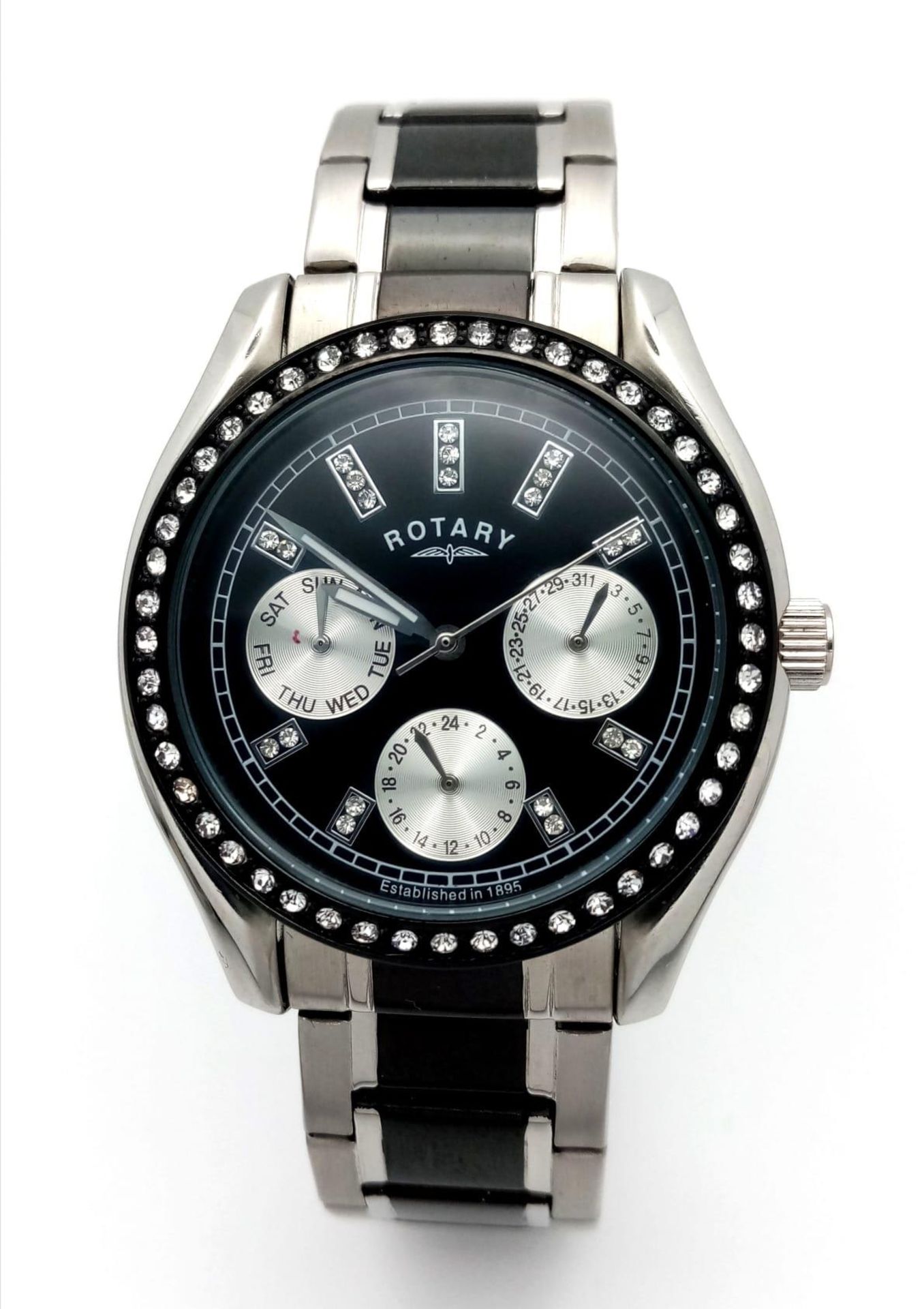 An Excellent Condition Stainless Steel Rotary, Stone Set Bezel, Quartz Watch Model LB04337. 39mm