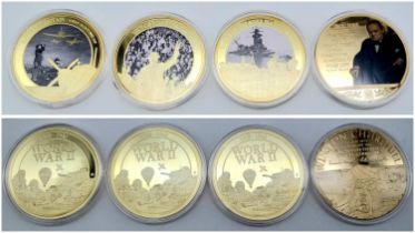 4 ENCAPSULATED WINDSOR MINT GOLD PLATED COMMEMORATIVE COINS . BATTLE OF BRITAIN , BATTLE OF THE