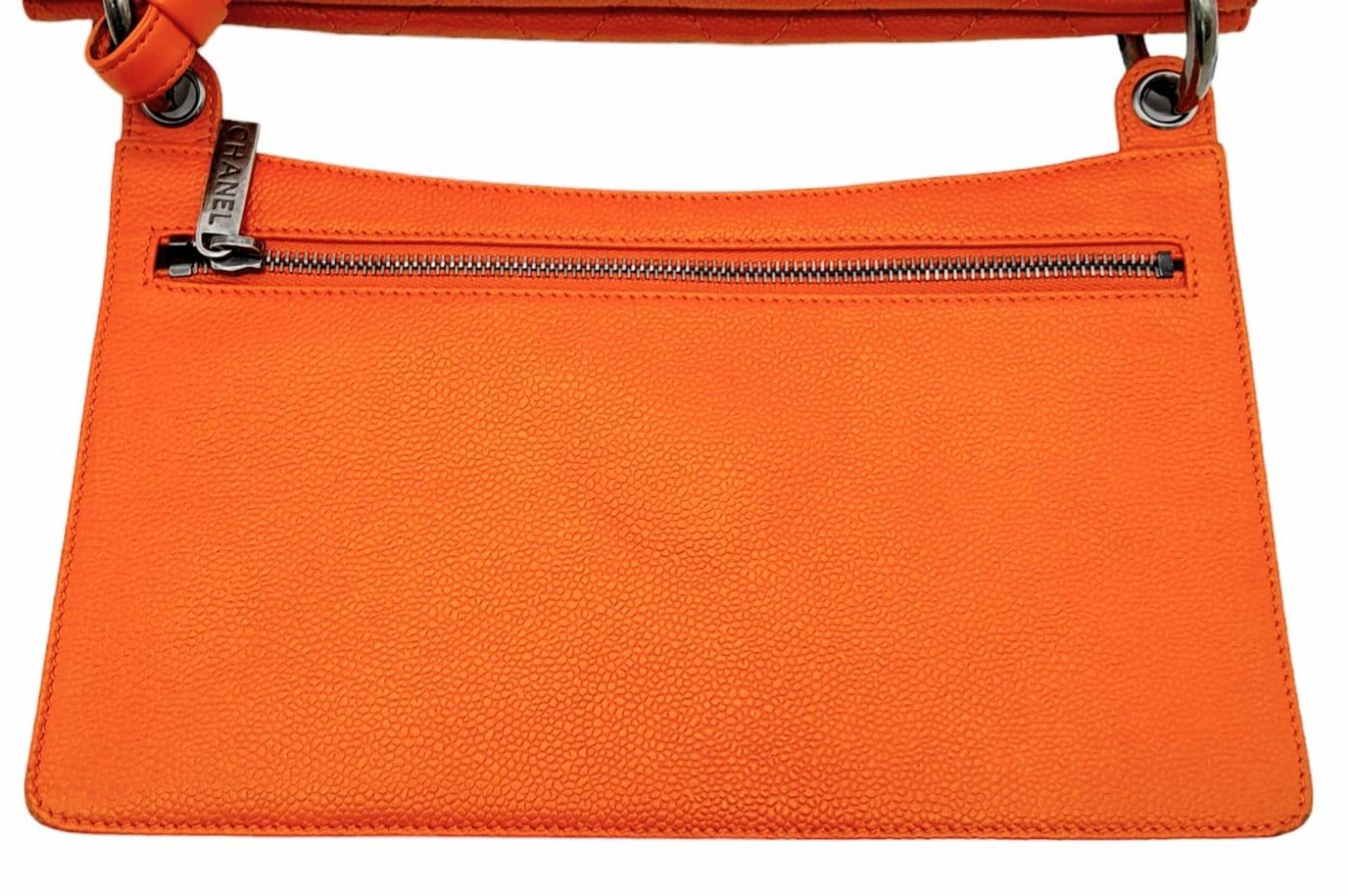 A Chanel Quilted Orange Caviar Leather Shoulder Bag. Quilted pattern exterior with gunmetal - Image 8 of 13