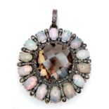 A Smoky Quartz & Ethiopian Opal Silver Pendant. Round cut Smoky quartz & Oval cut Opals set in 925