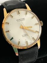 Gentlemans Vintage MONTINE WRISTWATCH. Gold Plated (10 microns) 17 Jewels,Swiss Made. Black
