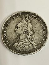 1887 SILVER SHILLING From the Victorian Golden Jubilee mintage. Very/extra fine condition.