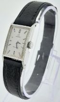 A Vintage Omega Ladies Cal. 483 Watch. Black leather strap. Stainless steel rectangular case - 16mm.