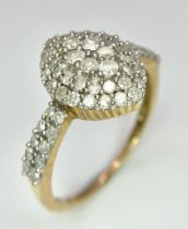 A 9K YELLOW GOLD DIAMOND CLUSTER RING. 0.50CT. 3.1G SIZE R 1/2.