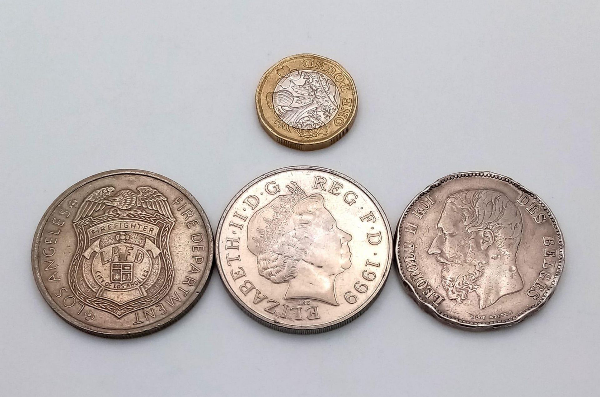 Three Interesting Coins: An 1868 Silver Belgium King Leopold 5 Franc Coin (damaged at edges), an - Image 2 of 2