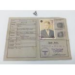 A DEUTCHES REICH I.D. BOOKLET ISSUED IN 1942 WITH PHOTO AND FINGERPRINTS PLUS A N S FRAUENSCHAFT