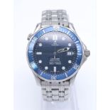 An Omega Seamaster Professional Quartz Gents Watch. Stainless steel bracelet and case - 41mm. Blue