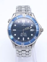 An Omega Seamaster Professional Quartz Gents Watch. Stainless steel bracelet and case - 41mm. Blue