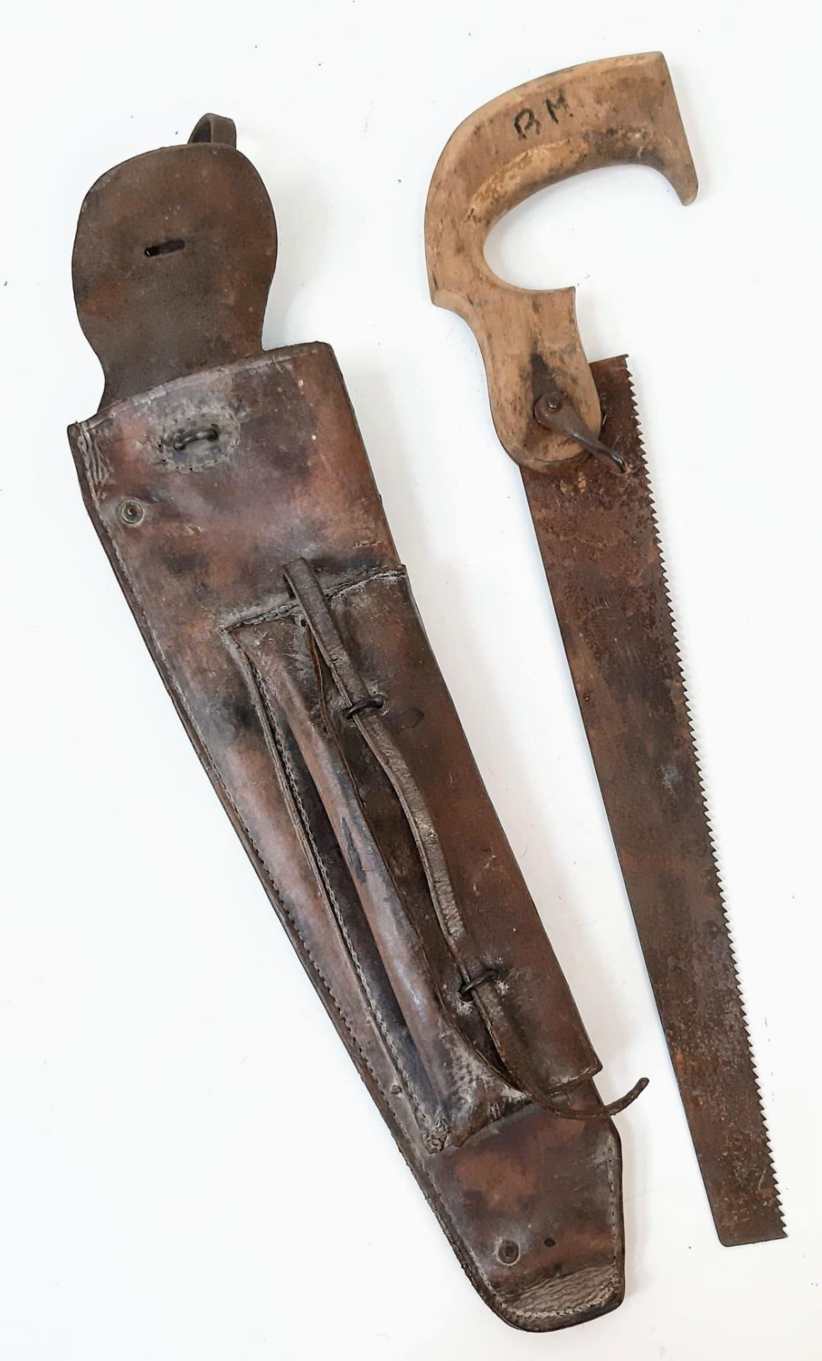 WW1 Allied Pioneers Saw in leather case (although a WW1 saw, was not initially for this case.
