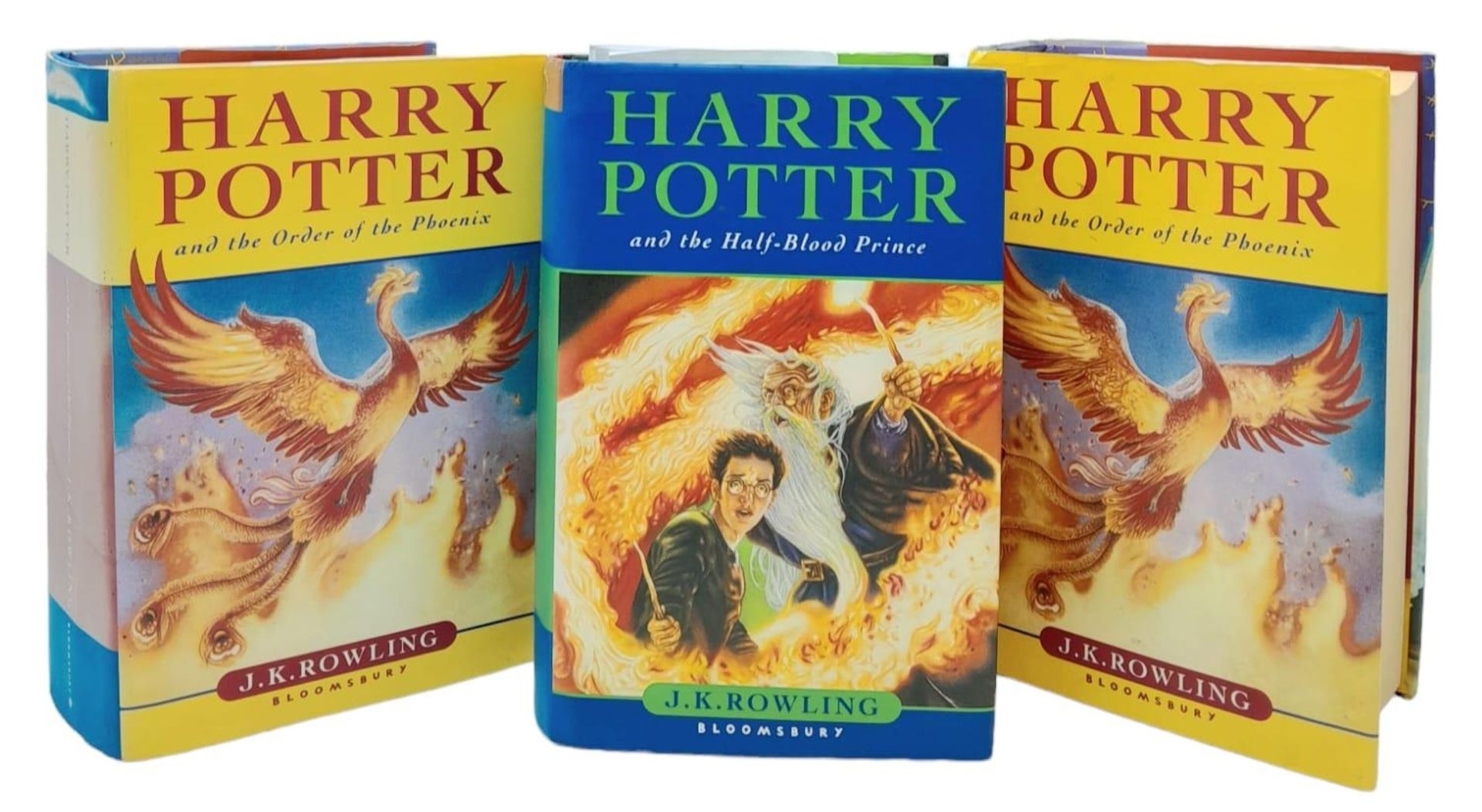 A Parcel of Three First Edition Hardback Harry Potter Books, Including the Rare Misprint Version